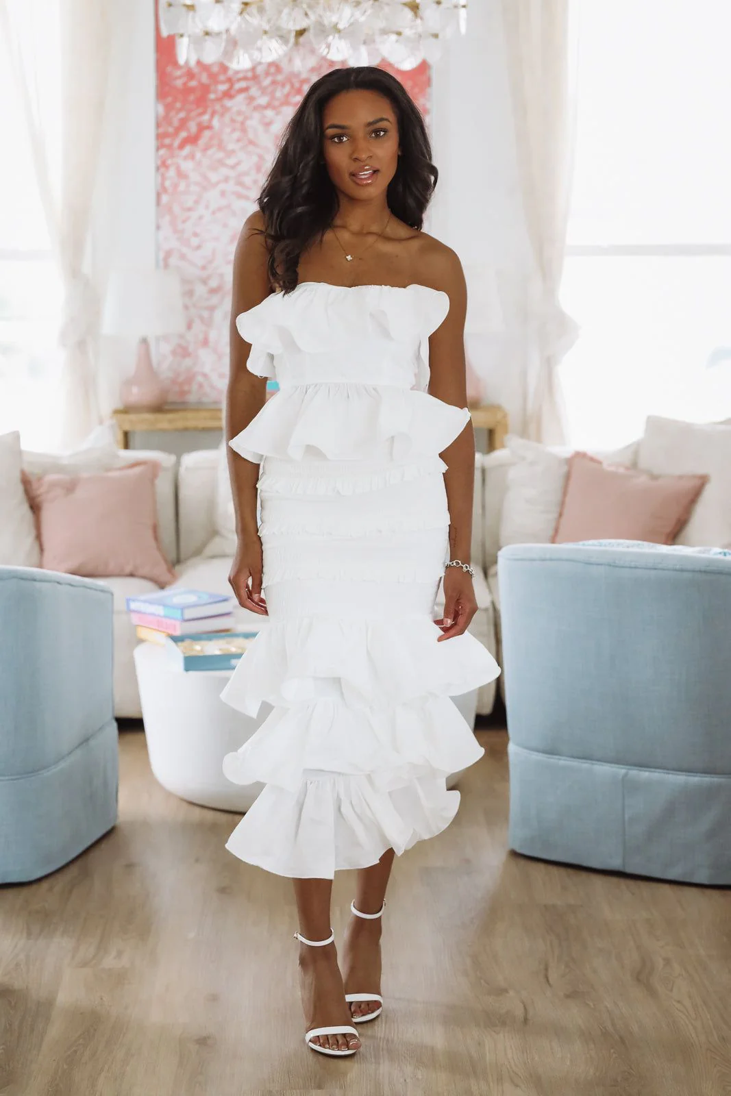 Tranquil Ruffle Top and Maxi Skirt Set - White - Image 3