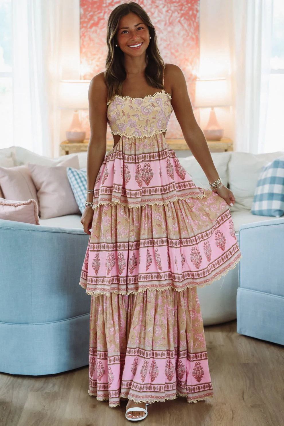 Wayward Maxi Dress - Yellow, Pink and Cream
