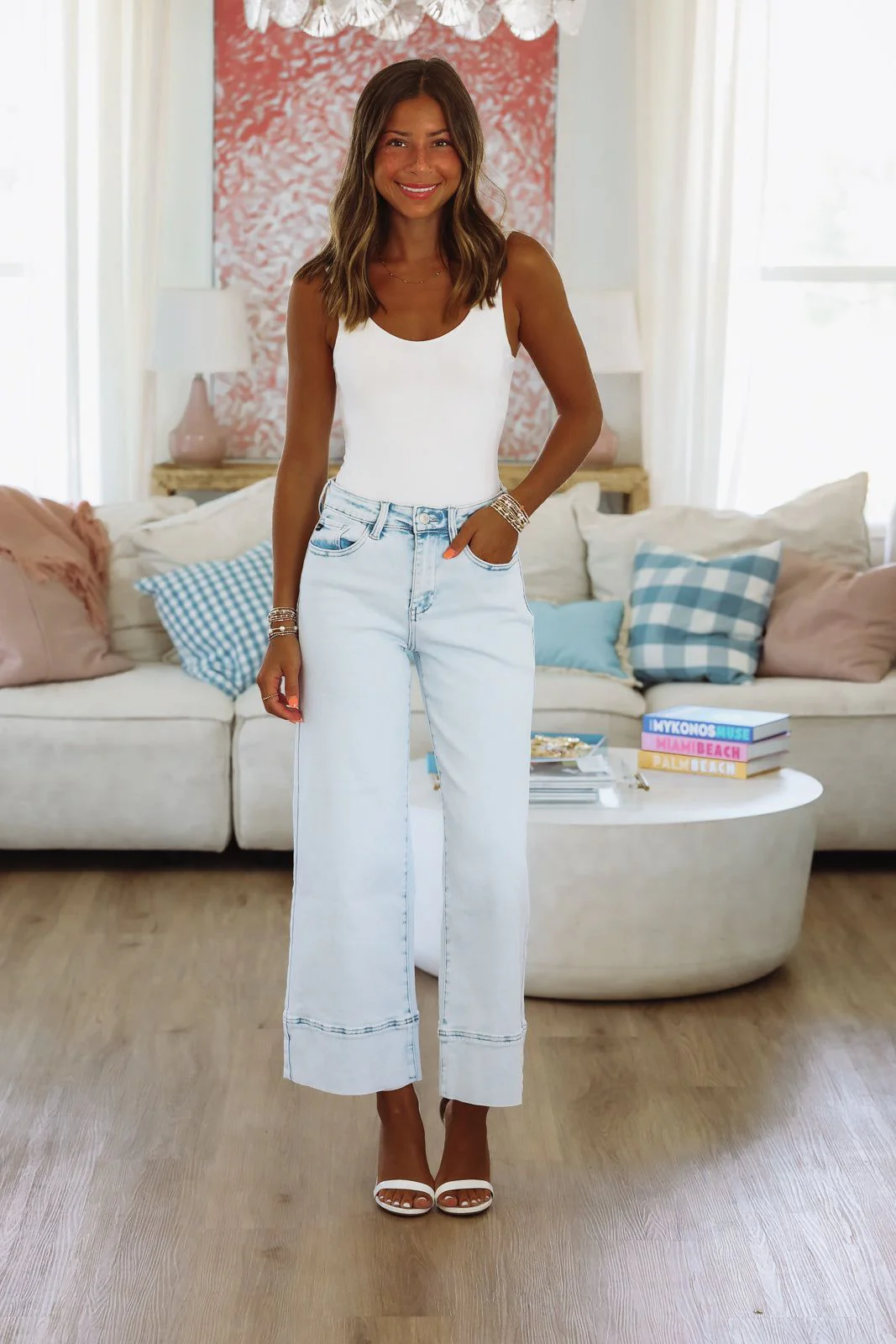 ZuZu High Rise Cropped Wide Leg Jeans - Light Denim - Image 2